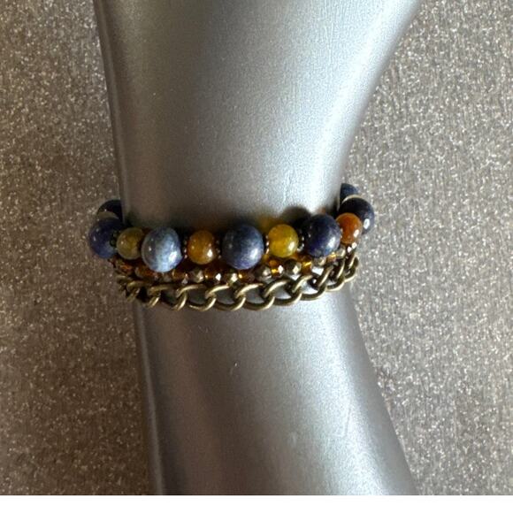 Three Strand Bracelet, Chains And Beads With Lobster Claw Heart Closure - Picture 1 of 5